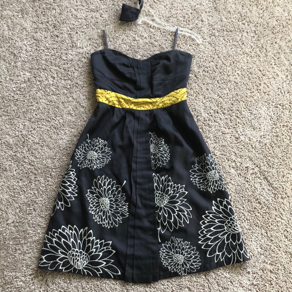 Anthropologie Black Embroidered Dress, 0